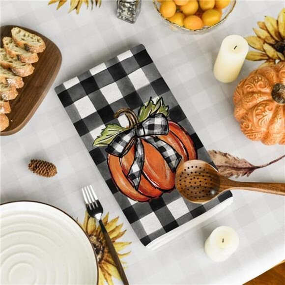 Artoid Mode Buffalo Plaid Truck Hello Pumpkin Fall Kitchen Towels Dish Towels, - Picture 5 of 7